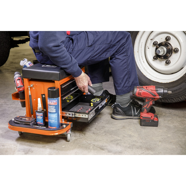 Sealey SCR18O Mechanic's Utility Seat & Toolbox - Orange