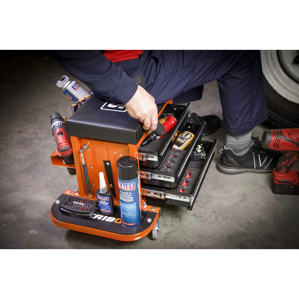 Sealey SCR18O Mechanic's Utility Seat & Toolbox - Orange