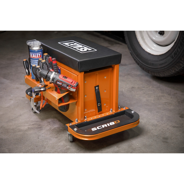 Sealey SCR18O Mechanic's Utility Seat & Toolbox - Orange