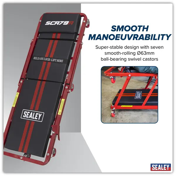 Sealey SCR79 Steel Creeper/Seat with 7 Wheels & Adjustable Head Rest