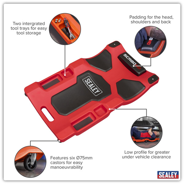 Sealey SCR80HD Composite Padded Creeper with 6 Wheels