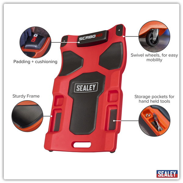 Sealey SCR80HD Composite Padded Creeper with 6 Wheels