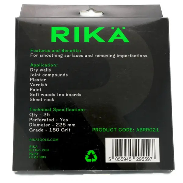 Rika ABRR021 Drywall Sanding Disc Perforated 225mm 180 Grit 25 Pack