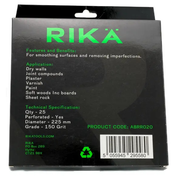 Rika ABRR020 Drywall Sanding Disc Perforated 225mm 150 Grit 25 Pack
