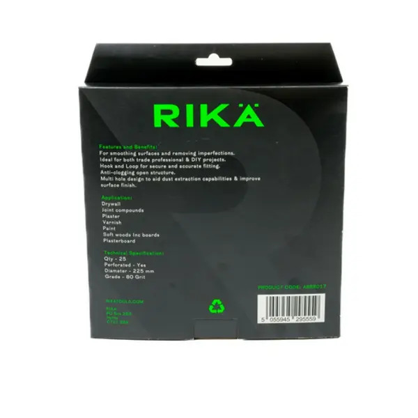 Rika ABRR017 Drywall Sanding Disc Perforated 225mm 80 Grit 25 Pack