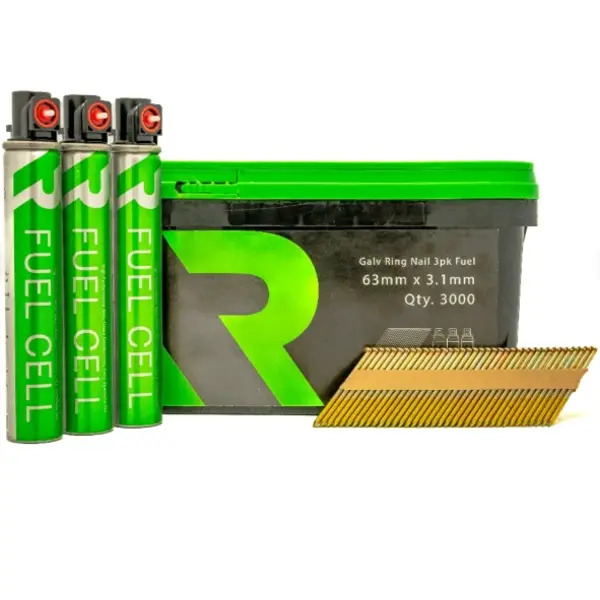 Rika FFNR004 1st Fix Collated Nails Galv Ring 63 x 3.1mm 3000pk (3pk Fuel Cells)