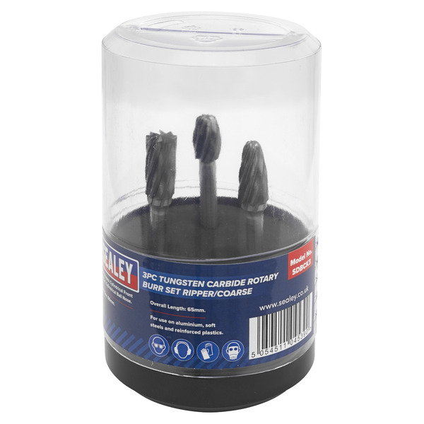Sealey SDBCK3 Tungsten Carbide Rotary Burr Set 3pc - Ripper/Coarse