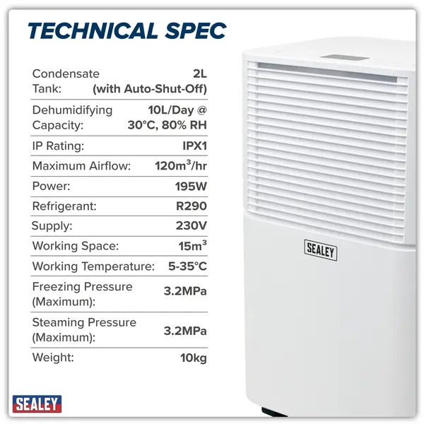 Sealey SDH102 Dehumidifier with Laundry Mode 10L