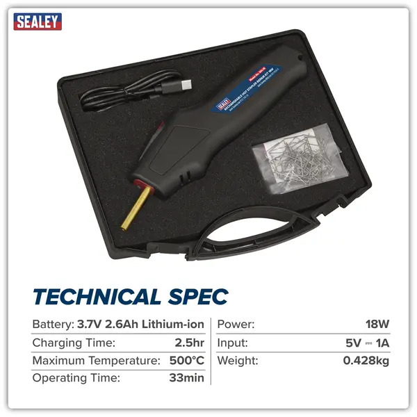 Sealey SDL16 Rechargeable Hot Stapler Repair Kit 18W