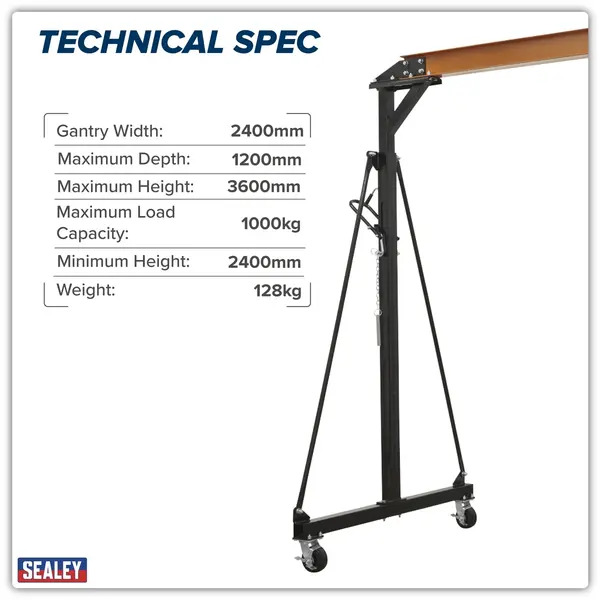 Sealey SG1000 Portable Lifting Adjustable Gantry Frame 1 Tonne