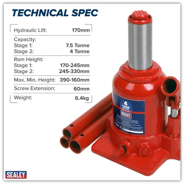 Sealey SJT4 Telescopic Bottle Jack 4 Tonne