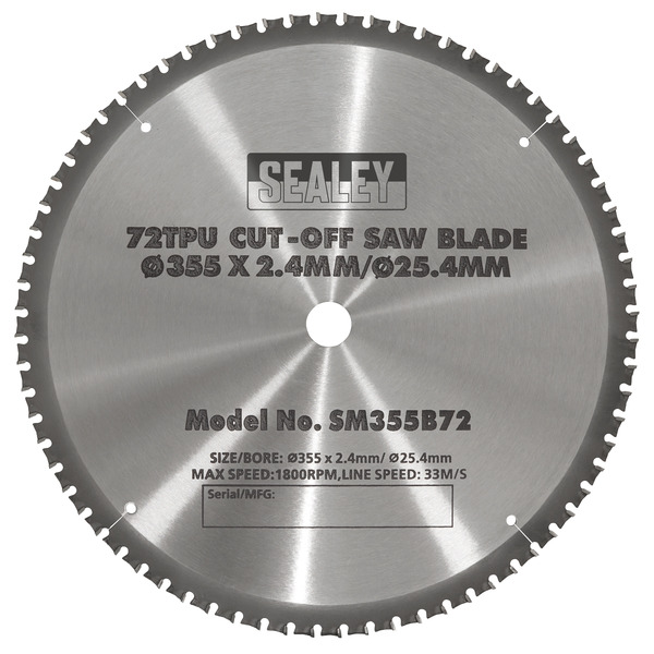 Sealey SM355B72 72tpu Cut-Off Saw Blade �355 x 2.4mm/�25.4mm