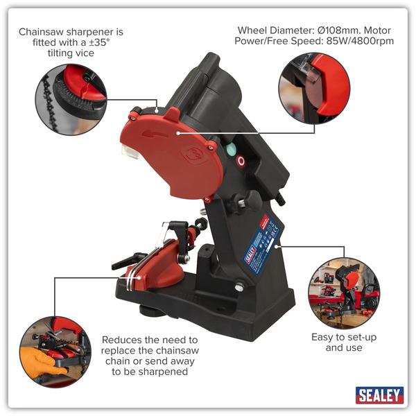 Sealey SMS2002C Bench Mounting Chainsaw Sharpener 85W