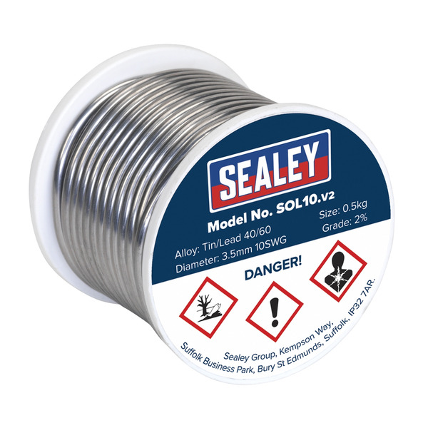 Sealey SOL10 Quick Flow Solder Wire 3.25mm/10SWG 0.5kg Reel