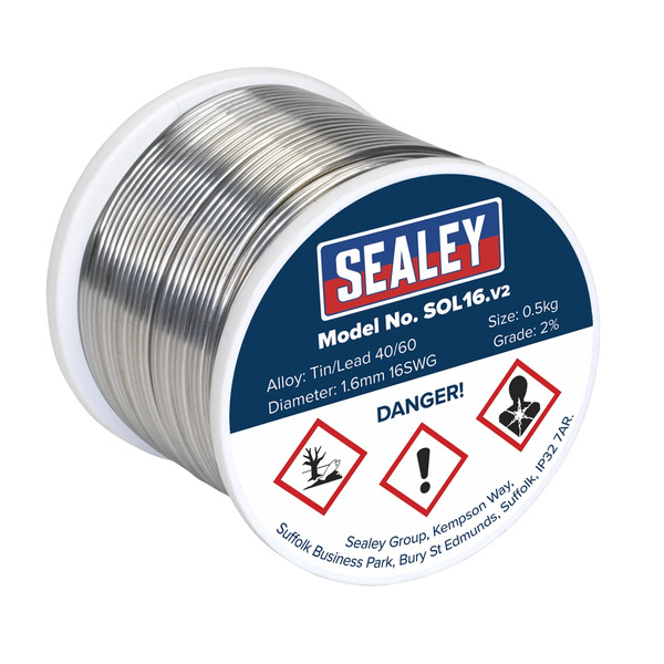 Sealey SOL16 Quick Flow Solder Wire 1.6mm/16SWG 0.5kg Reel