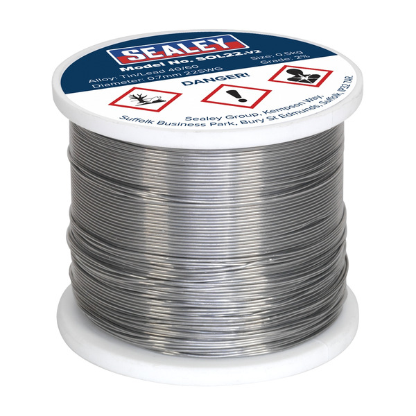 Sealey SOL22 Quick Flow Solder Wire 2% 0.7mm/22SWG 0.5kg Reel