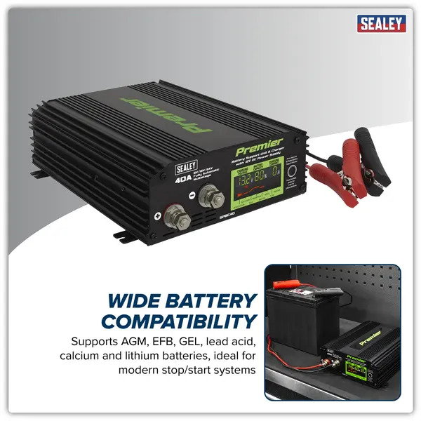 Sealey SPBC40 Premier Battery Support Unit Charger & Maintainer 40A