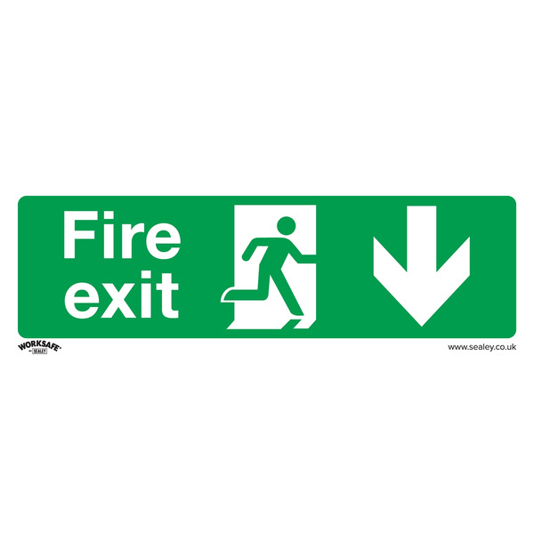 Sealey SS22P10 Worksafe&reg; Fire Exit (Down) Safety Sign, Rigid Plastic - Pack of 10
