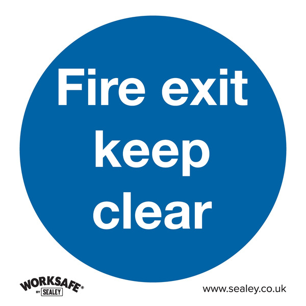 Sealey SS2V10 Worksafe&reg; Fire Exit Keep Clear Safety Sign, Self-Adhesive Vinyl - Pack of 10