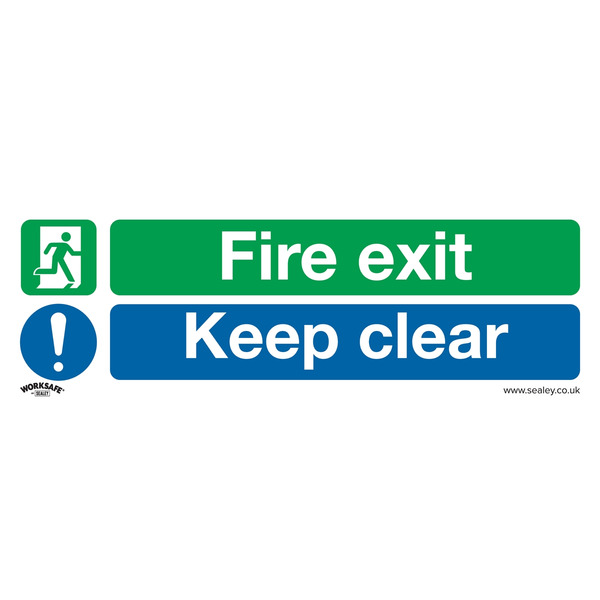 Sealey SS32P10 Worksafe&reg; Fire Exit Keep Clear (Large) Safety Sign, Rigid Plastic - Pack of 10