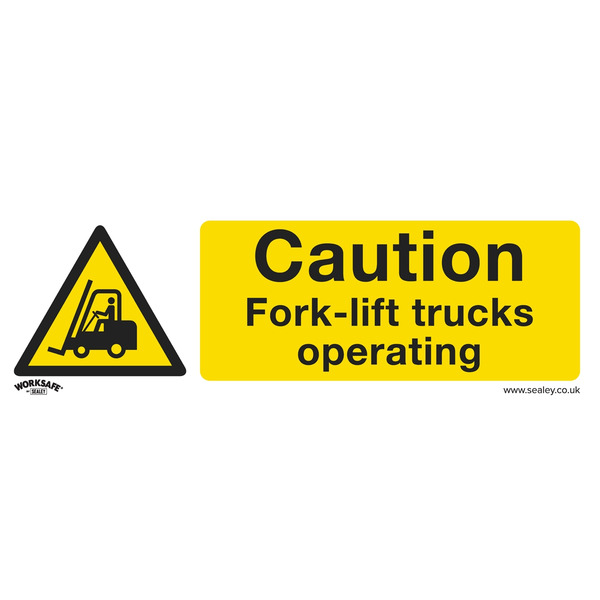 Sealey SS44P10 Worksafe&reg; Caution Fork-Lift Trucks Safety Sign, Rigid Plastic - Pack of 10