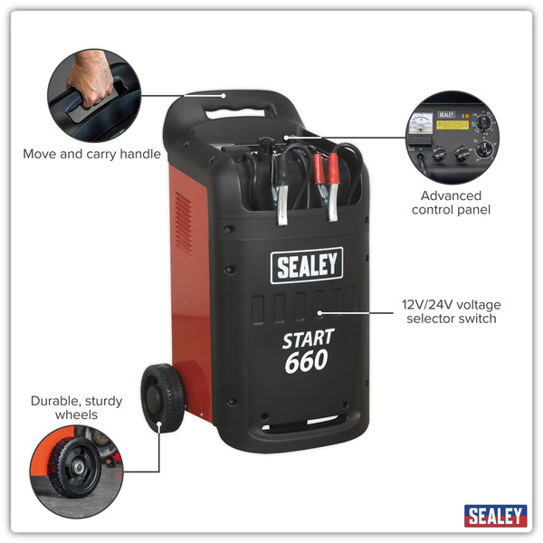 Sealey START660 12/24V Starter/Charger 660/100A 230V