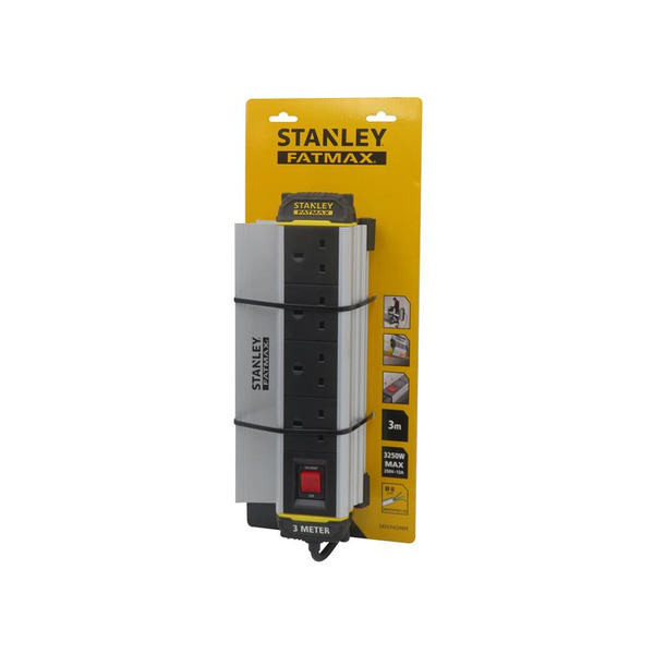 STANLEY® Electrical 4-Gang IP20 Powerboard with Clamp 3m