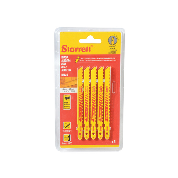Starrett BU36-5 Wood Cutting Jigsaw Blades Pack of 5