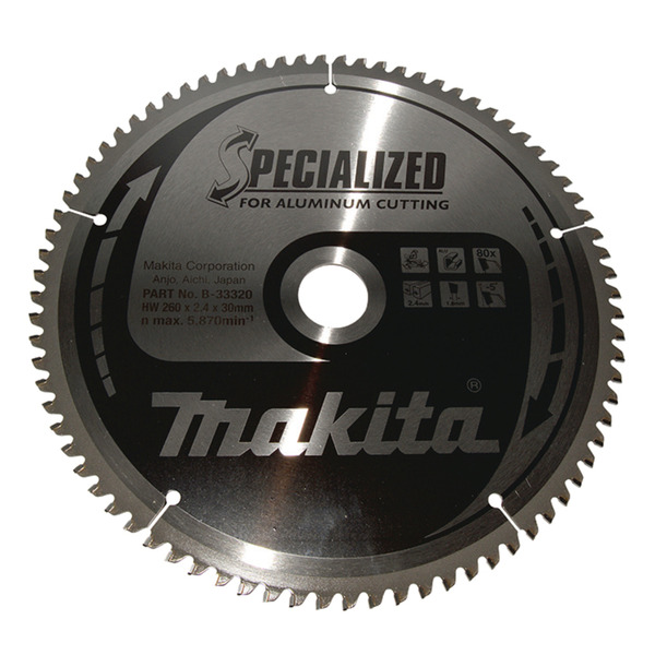 Makita B-33320 B-09656 260mm x 30mm x 80T Specialized Aluminium Saw Blade