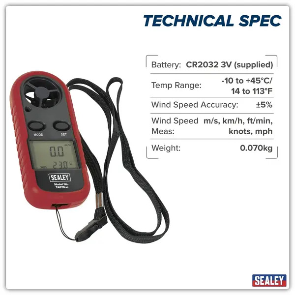 Sealey TA070 Digital Anemometer with Beaufort Scale