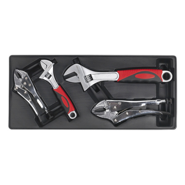 Sealey TBT04 Premier Locking Pliers & Adjustable Wrench Set with Tool Tray 4pc