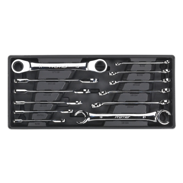 Sealey TBT13 Premier Flare Nut & Ratchet Ring Spanner Set with Tool Tray 12pc