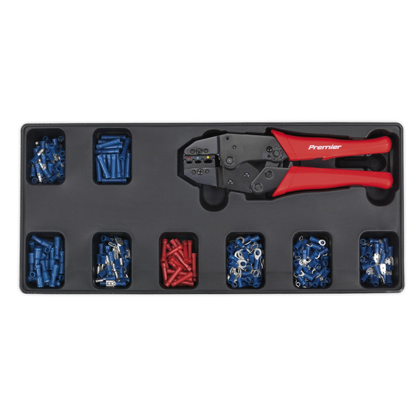 Sealey TBT16 Premier Ratchet Crimper & Assorted Insulated Terminal Set with Tool Tray 325pc