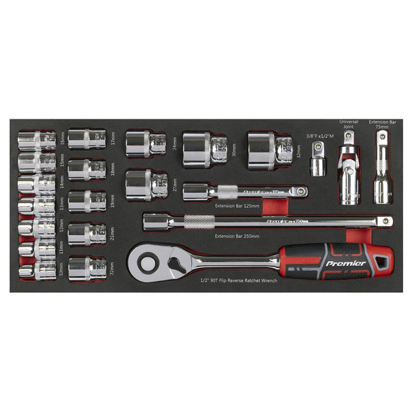 Sealey TBT42 Premier Socket Set with Tool Tray 1/2