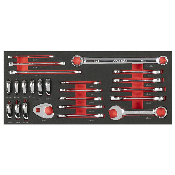Sealey TBT50 Premier Stubby Combination, TRX-Star* & Crow's Foot Spanner Set with Tool Tray 24pc