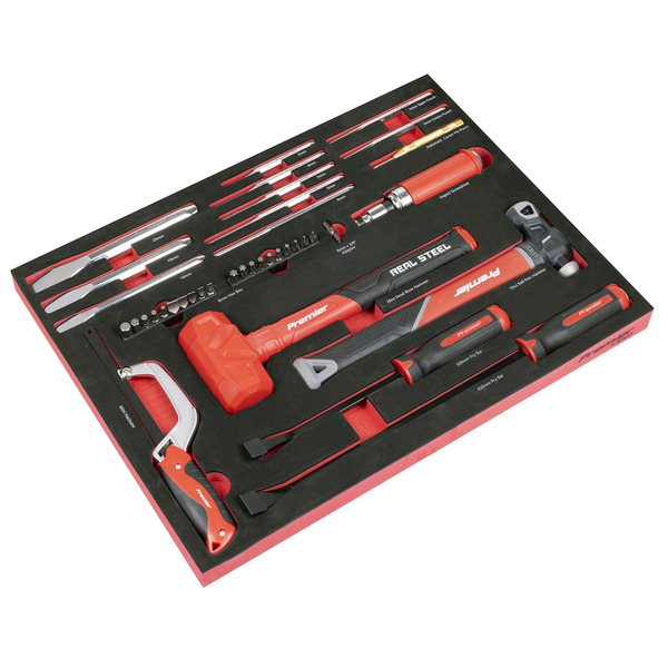 Sealey TBT66 Premier Striking, Pry Bar, Hacksaw & Impact Screwdriver Set with Tool Tray 39pc
