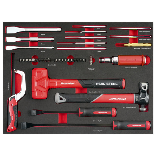 Sealey TBT66 Premier Striking, Pry Bar, Hacksaw & Impact Screwdriver Set with Tool Tray 39pc