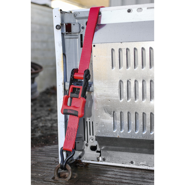 Sealey TD41248JD Ratchet Straps Polyester Webbing with J-Hooks 32mm x 4.9m 1200kg Breaking Strength - 2 Pairs