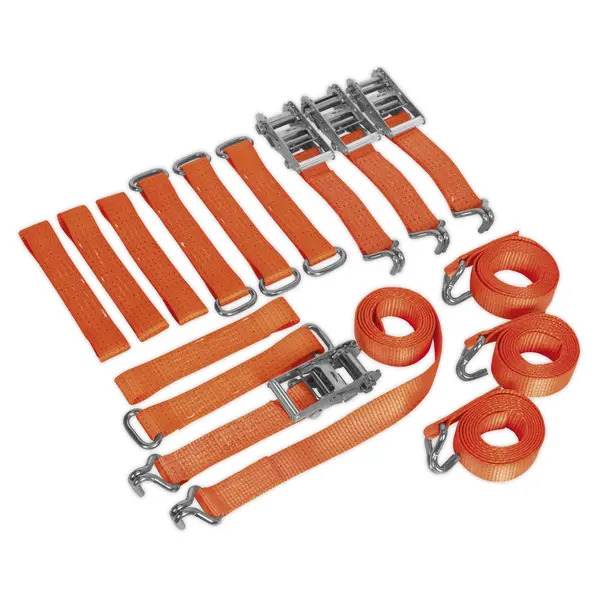 Sealey TDRWKIT Alloy/Steel Wheel Car Transporter Ratchet Strap Kit 4pc 50mm x 3m 4500kg Breaking Strength