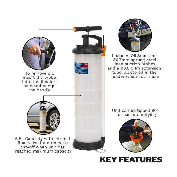 Sealey TP69 Manual Vacuum Oil & Fluid Extractor Pump 6.5L