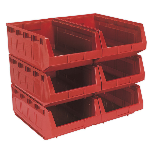 Sealey TPS56R Plastic Storage Bin 310 x 500 x 190mm, Red - Pack of 6