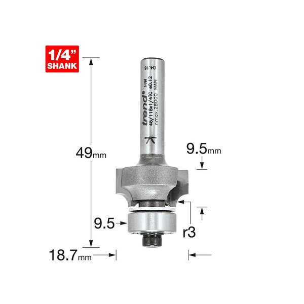 Trend TRE4611814TC 46/118 x 1/4 TCT Bearing Guided Ovolo & Round Over 3mm Radius