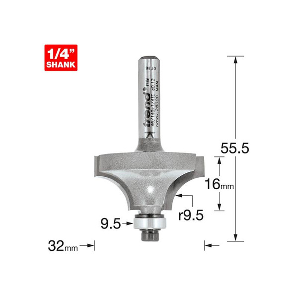 Trend TRE4614014TC 46/140 x 1/4 TCT Bearing Guided Ovolo & Round Over 9.5mm Radius