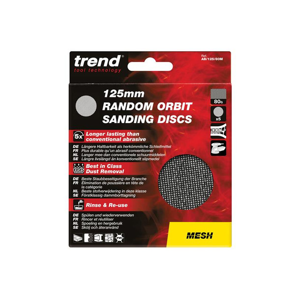 Trend TREAB12580M Mesh Random Orbital Sanding Disc 125mm x 80G (Pack 5)
