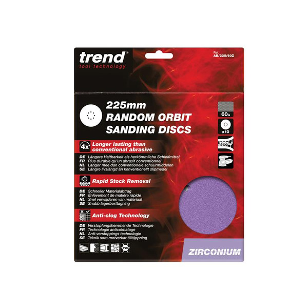 Trend TREAB22560Z Zirconium Orbital Sanding Disc 225mm x 60G (Pack 10)