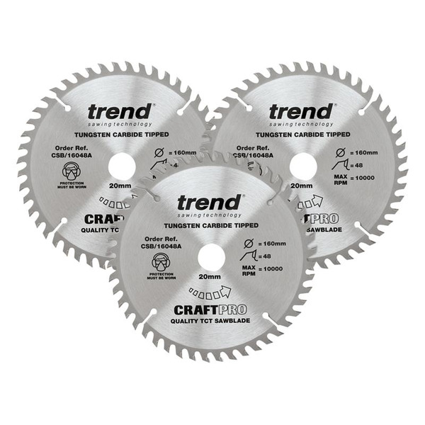 Trend TRECSB1603P CraftPro Plunge Saw Blade 160 x 20mm x 48T (Pack 3)