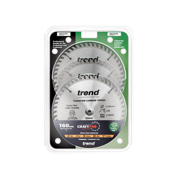 Trend TRECSB1603P CraftPro Plunge Saw Blade 160 x 20mm x 48T (Pack 3)