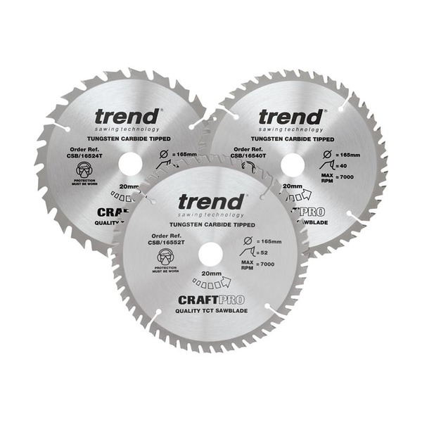 Trend TRECSB1653PB CraftPro Cordless Saw Blade 165 x 20mm x 24T/40T/52T (Pack 3)