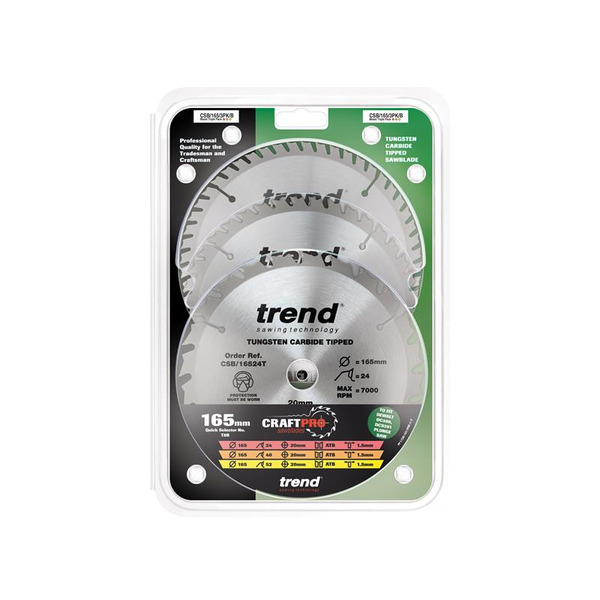 Trend TRECSB1653PB CraftPro Cordless Saw Blade 165 x 20mm x 24T/40T/52T (Pack 3)