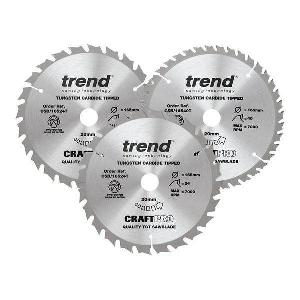 Trend TRECSB1653PC CraftPro Cordless Saw Blade 165 x 20mm x 24T/40T (Pack 3)